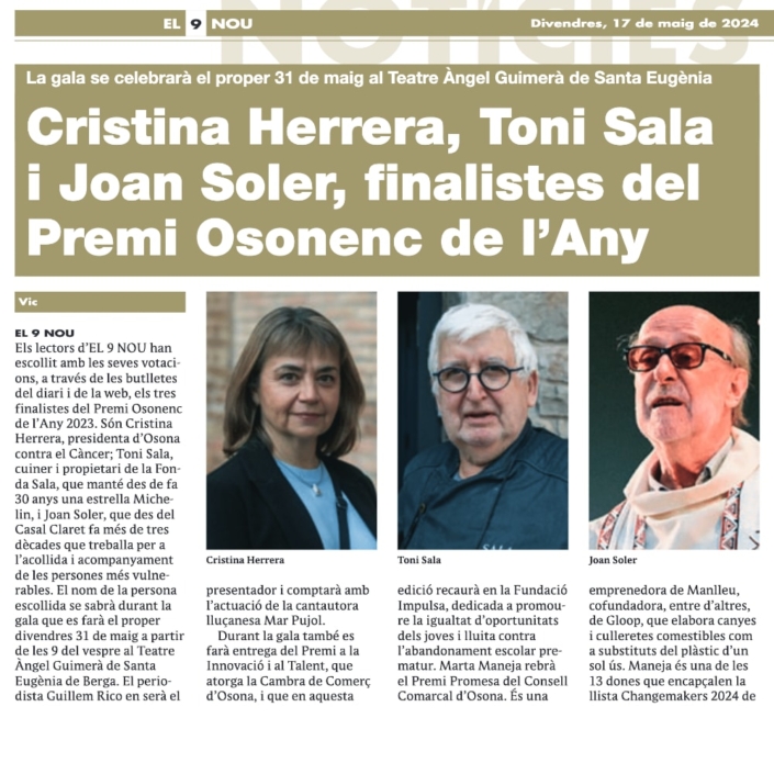 Cristina Herrera finalista del Premi Osonenc de l’Any